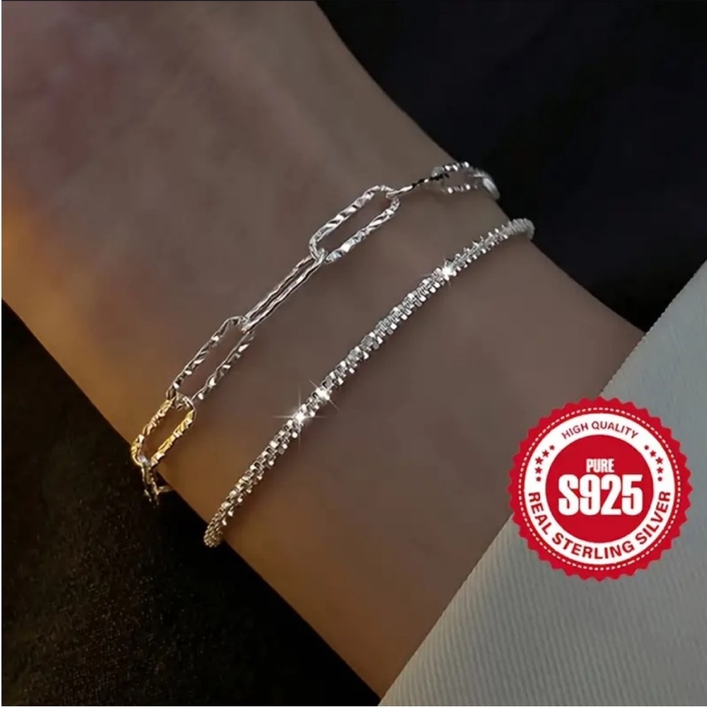 🖇️ 1 pc S925 Silver Double Layers Thin Chain Bracelet